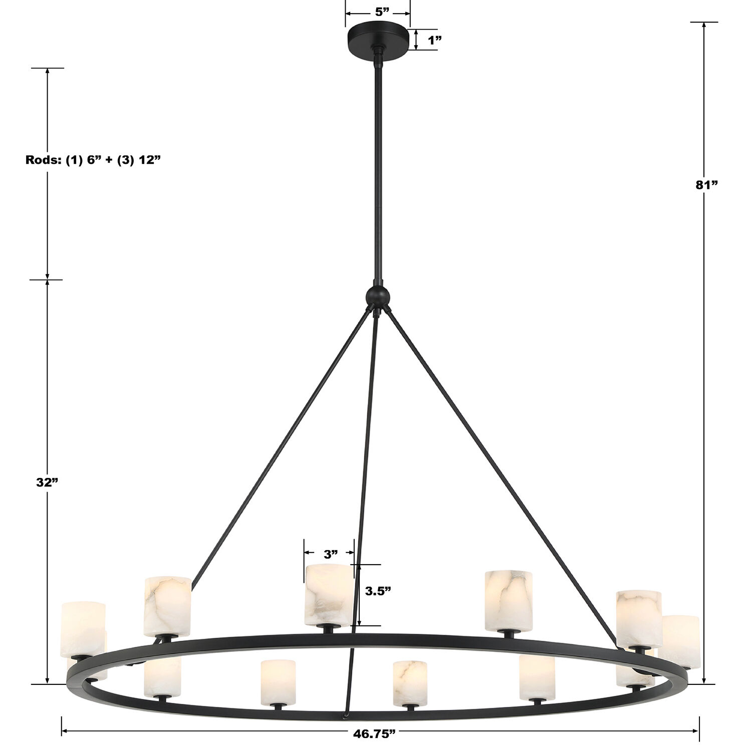 Aragon 12 Light 46.75 inch Matte Black Chandelier Ceiling Light