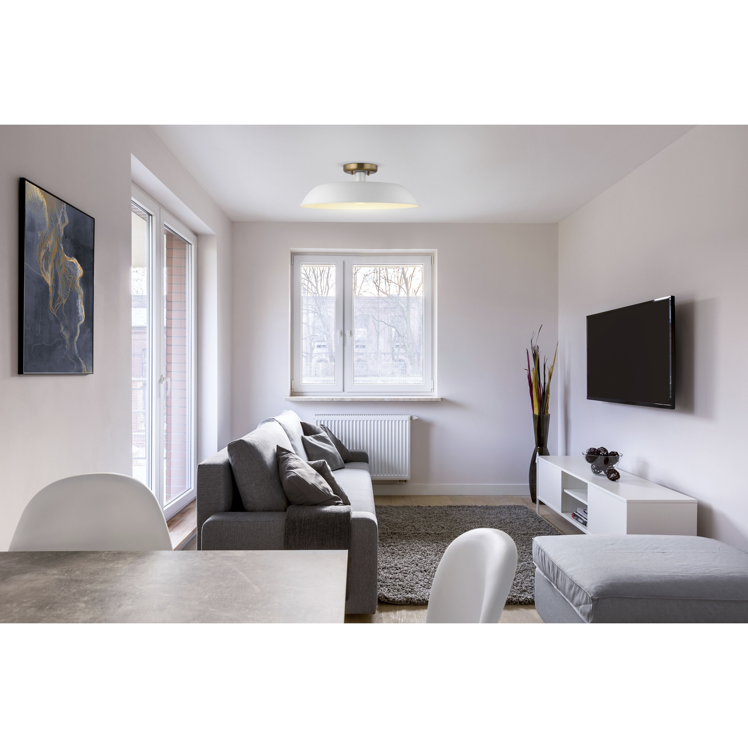 Colony 1 Light 20 inch Matte White/Burnished Brass Semi Flush Ceiling Light