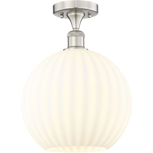 Edison White Venetian 1 Light 12 inch Brushed Satin Nickel Semi-Flush Mount Ceiling Light