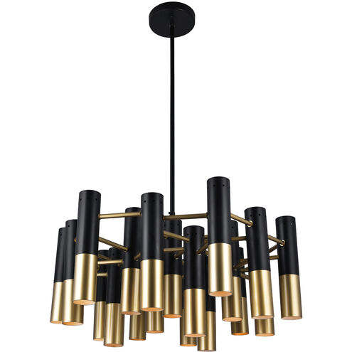 Anem 19 Light 26 inch Matte Black and Satin Gold Down Chandelier Ceiling Light