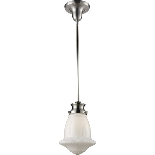 Schoolhouse 1 Light 8 inch Satin Nickel with White Mini Pendant Ceiling Light in Incandescent