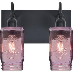 Milo 4 2 Light 12 inch Black Vanity Wall Light in Transparent Purple Glass
