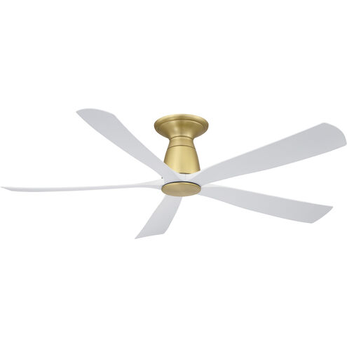 Kute5 52 52 inch Brushed Satin Brass with Matte White Blades Indoor/Outdoor Ceiling Fan