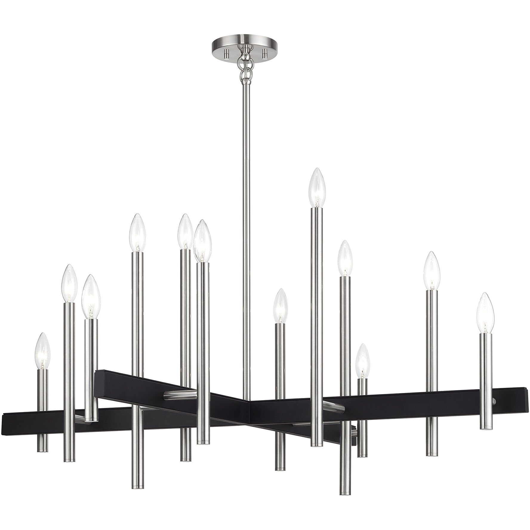 Denmark 12 Light Brushed Nickel with Black Accents Linear Chandelier Ceiling Light