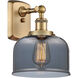 Ballston Large Bell 1 Light 8 inch Brushed Brass Sconce Wall Light in Light Smoke Glass