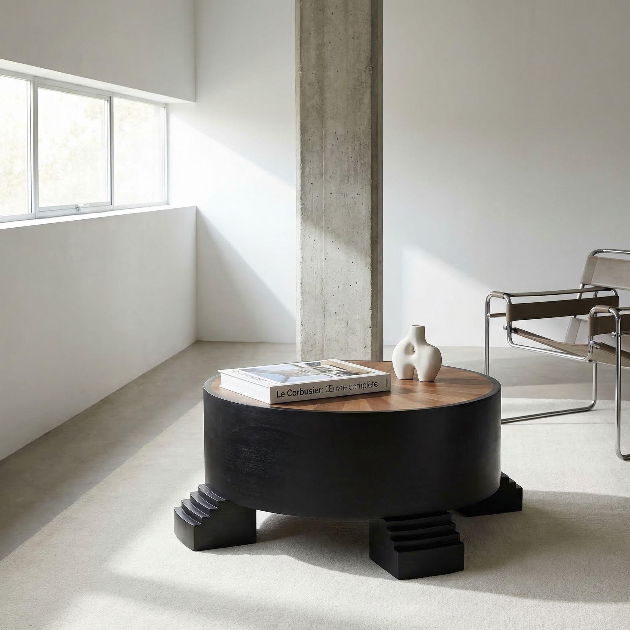 Tambour 44 X 44 inch Hand Rubbed Black with Veneer Top Coffee Table