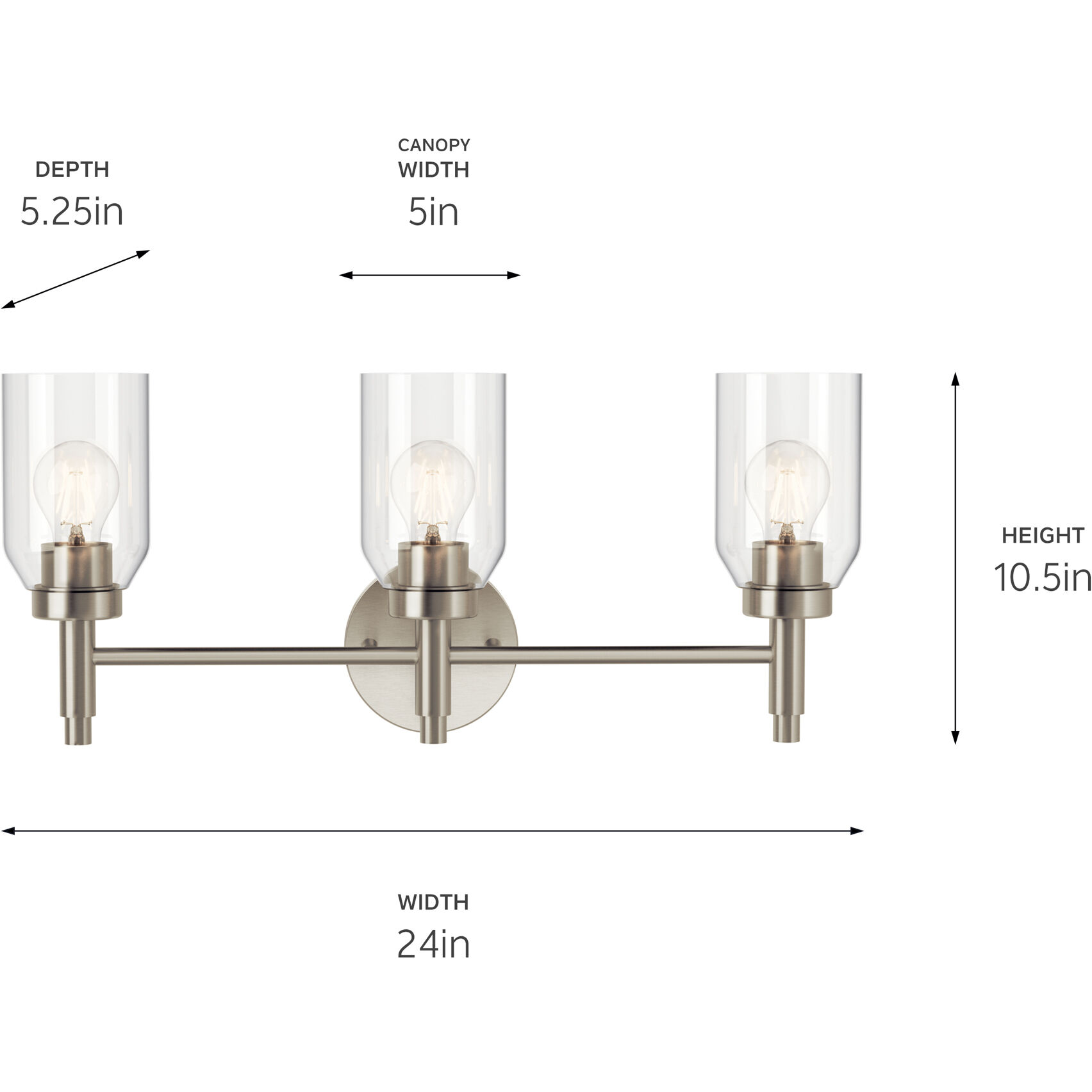 Madden 3 Light 24 inch Brushed Nickel Wall Mount Bath Wall Light, 3 Arm