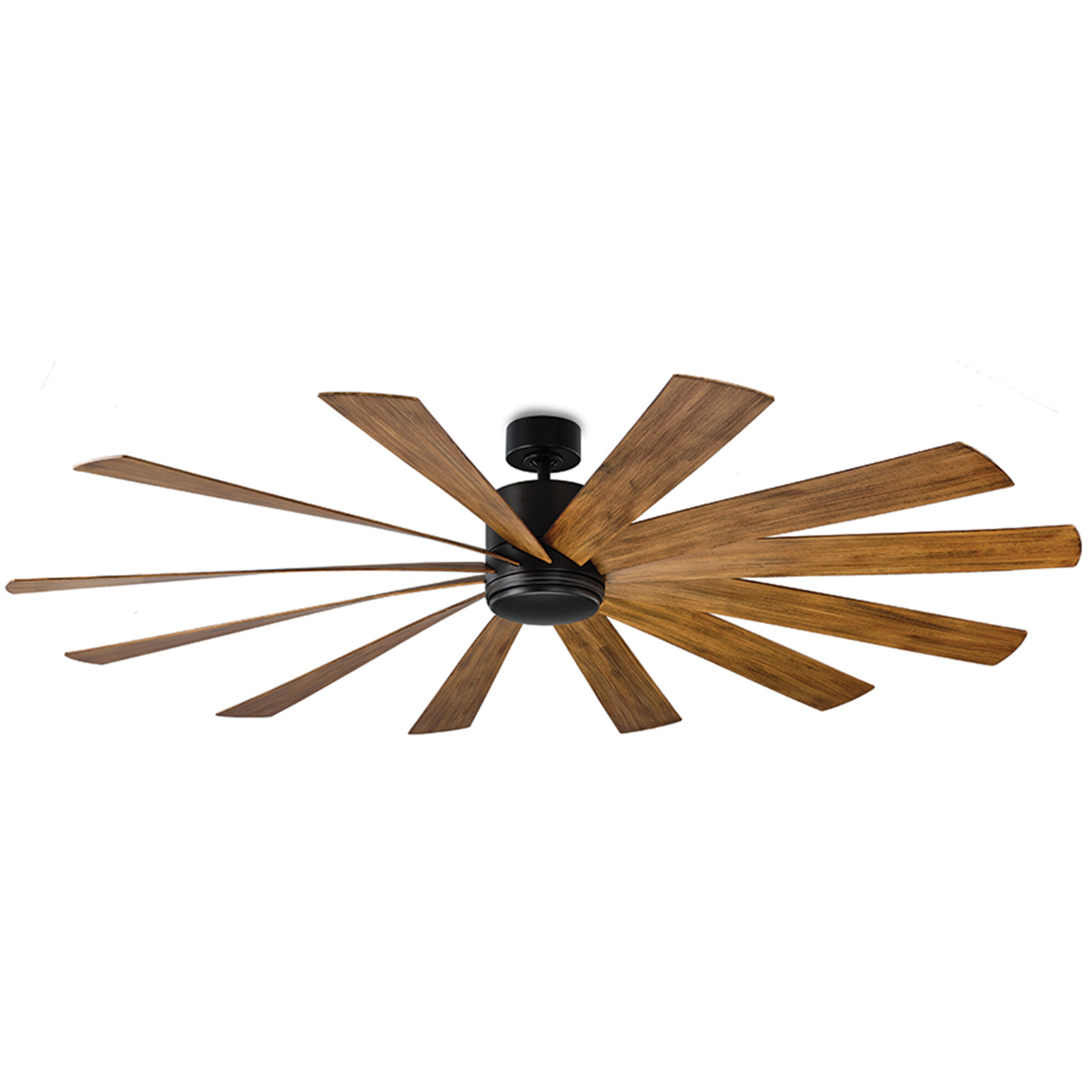 Windflower 80 inch Matte Black and Distressed Koa with Distressed Koa Blades Downrod Ceiling Fan in 3000K, Matte Black Distressed Koa, Smart Ceiling Fan