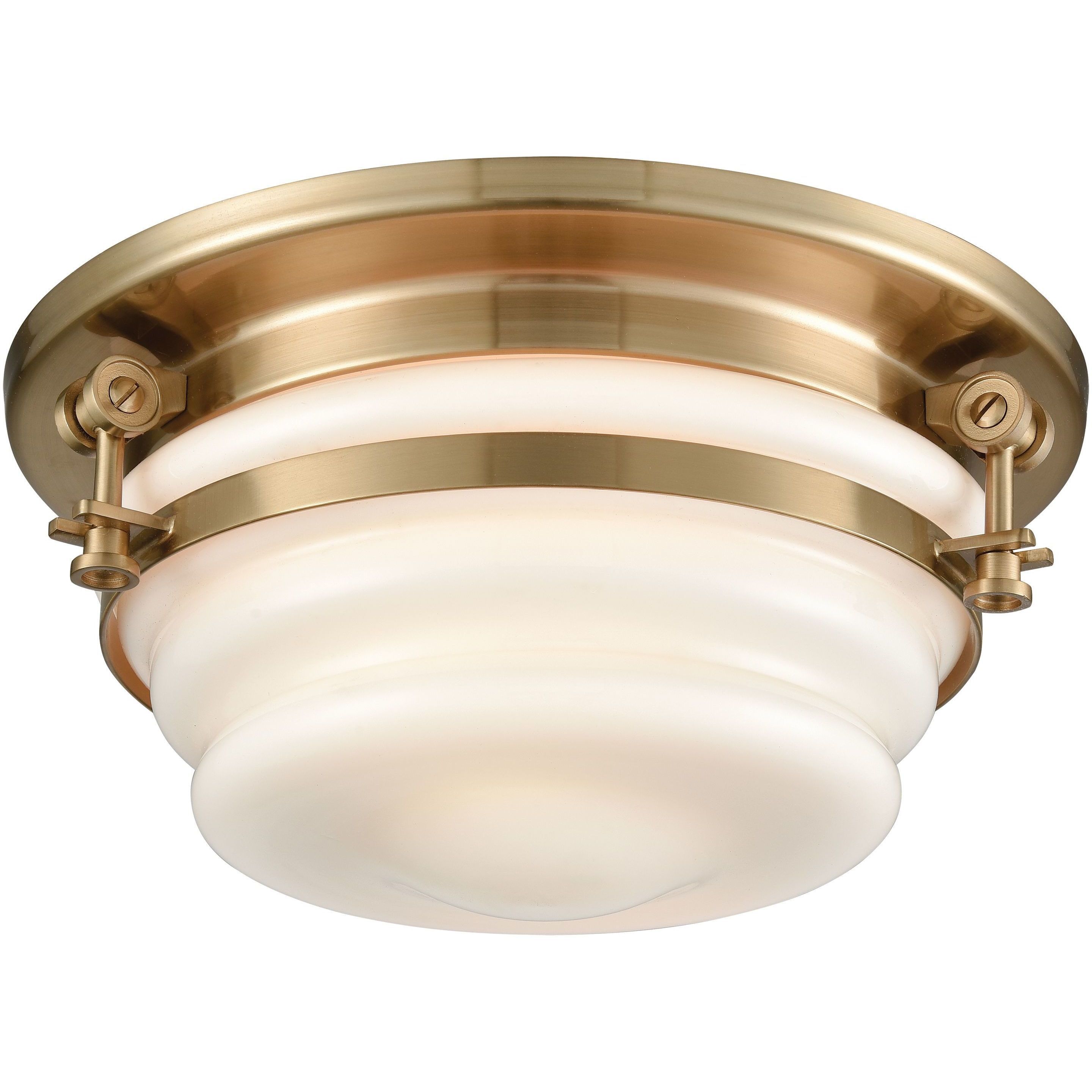 Riley 2 Light 12 inch Satin Brass with White Flush Mount Ceiling Light