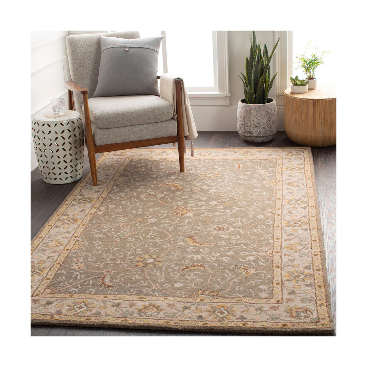 Caesar 180 X 144 inch Medium Gray/Camel/Dark Brown/Sage/Charcoal/Khaki Rugs, Wool