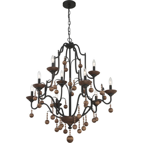 Colonial Charm 9 Light 33 inch Old World Bronze/Walnut Accents Chandelier Ceiling Light