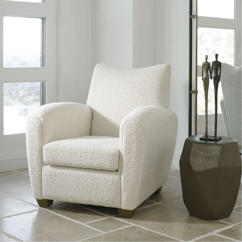 Teddy Off White Faux Shearling and Walnut Stained Wood Accent Chair