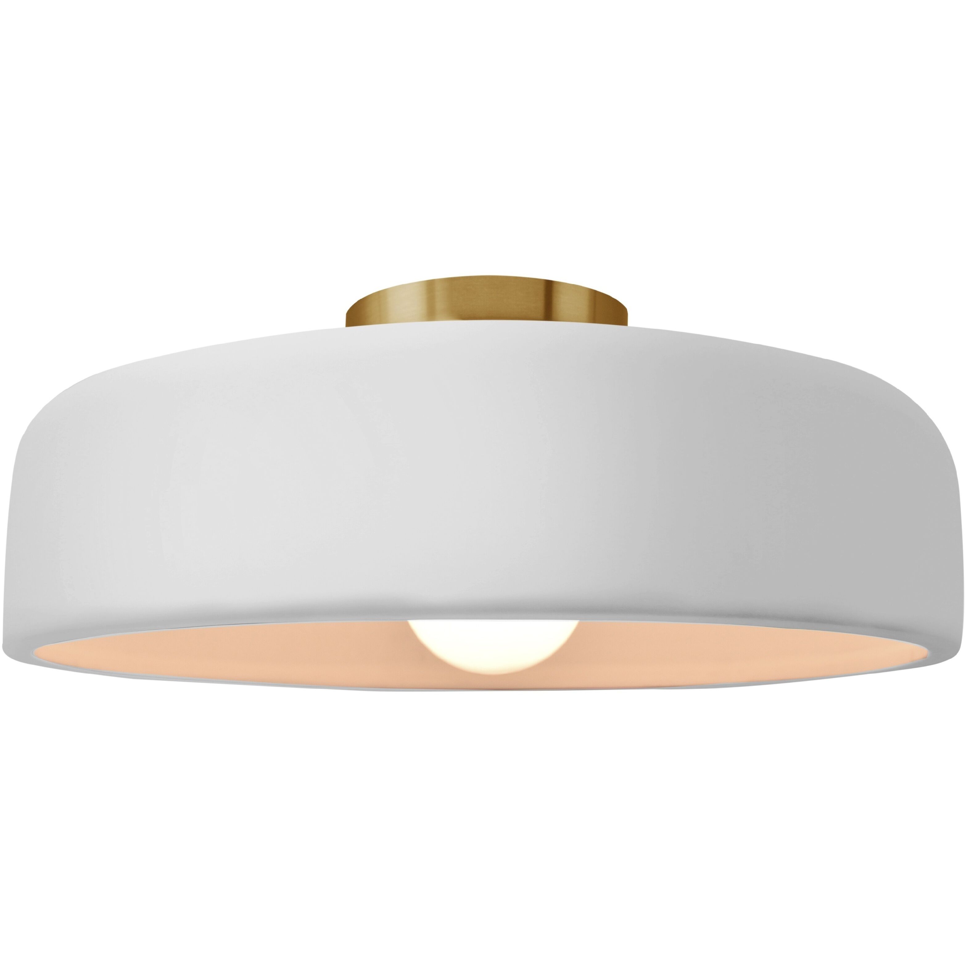 Radiance Collection - Spire 1 Light 16 inch Gloss White and Brushed Brass Semi-Flush Ceiling Light in Replaceable Bulb, 16W x 6.5H, Form+Finish+Function
