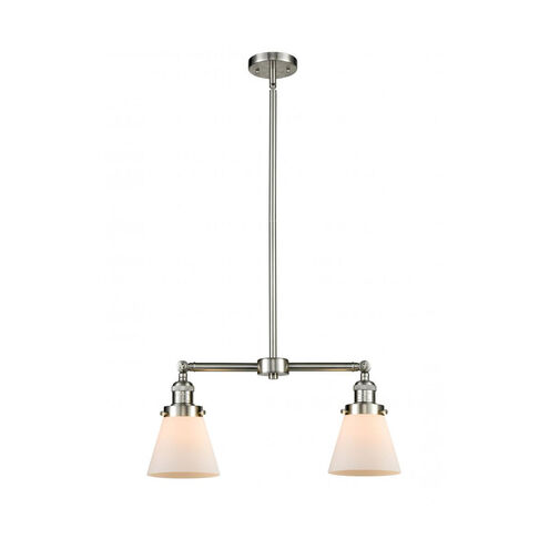 Franklin Restoration Small Cone 2 Light 21 inch Brushed Satin Nickel Chandelier Ceiling Light in Matte White Glass, Franklin Restoration