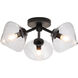Novo 3 Light 16.63 inch Black Flush Mount Ceiling Light in Black and Clear