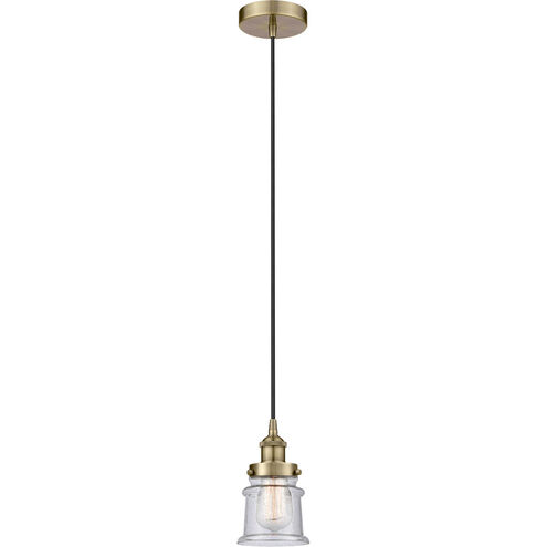 Edison Canton LED 6 inch Antique Brass Mini Pendant Ceiling Light in Seedy Glass
