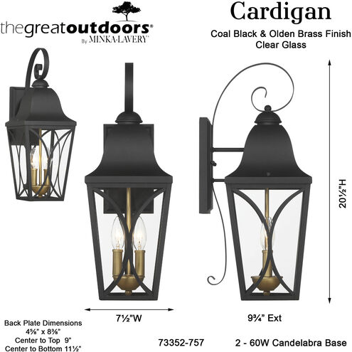 Cardigan Outdoor Wall Mount in Sand Coal and Olden Brass, Great Outdoors