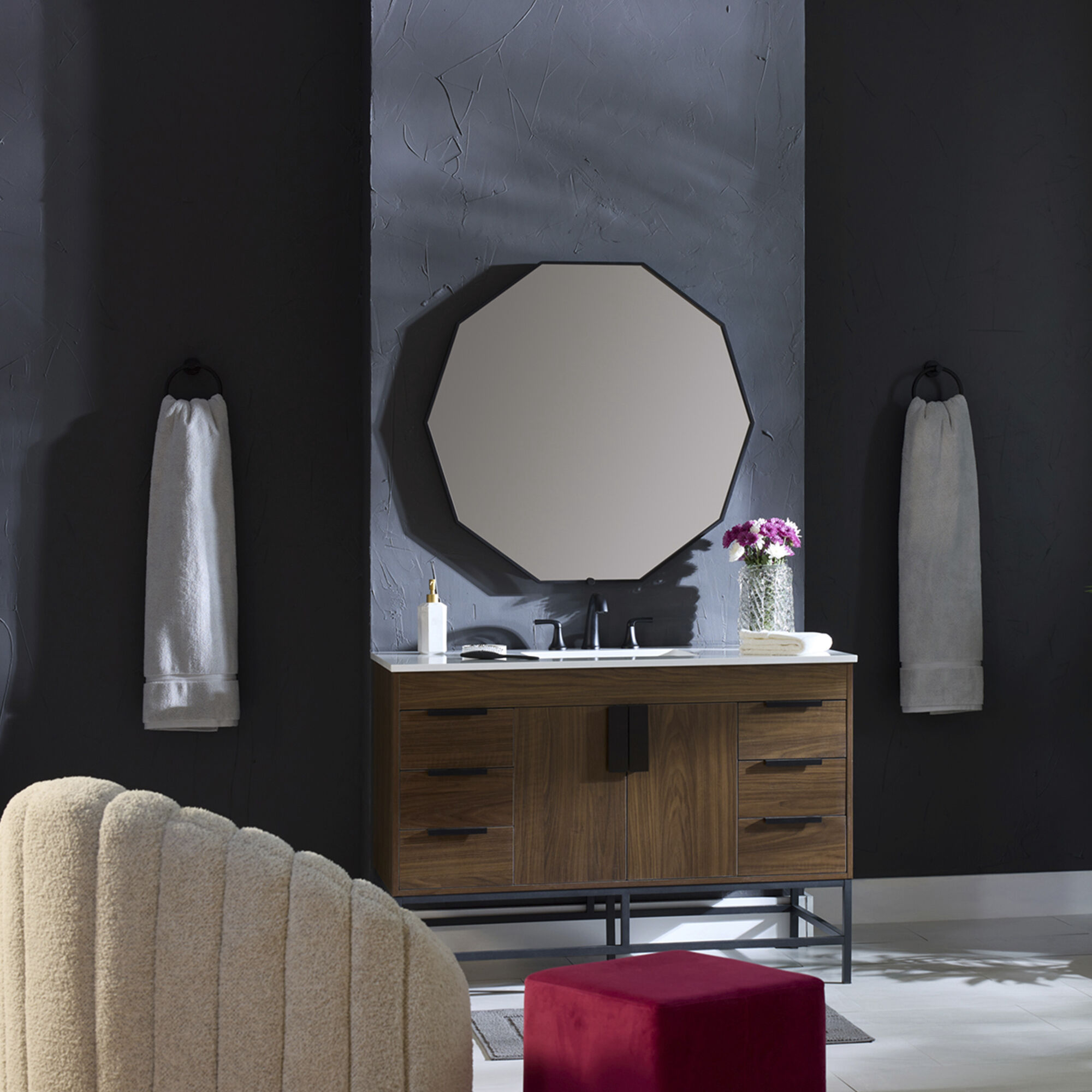 Deca 48 X 48 inch Black LED Lighted Mirror, Vanita by Oxygen