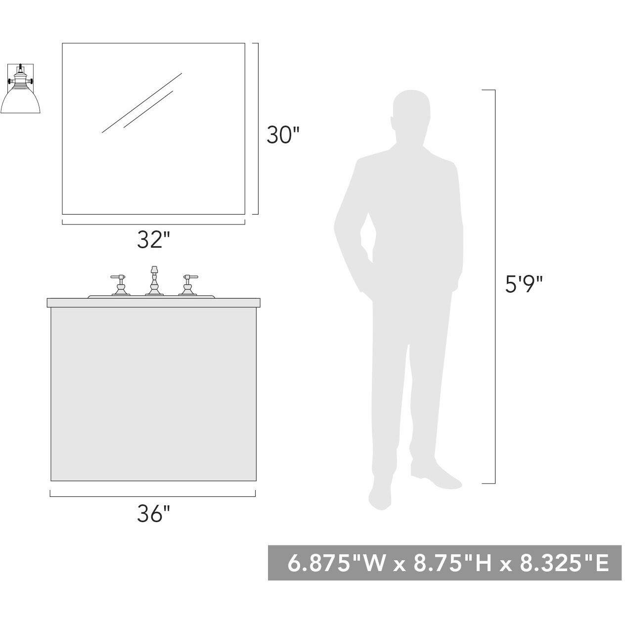 Yep Hines Vanity Wall Light in Pewter, Opal Glass