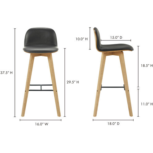 Napoli 37.5 inch Black Barstool, Leather