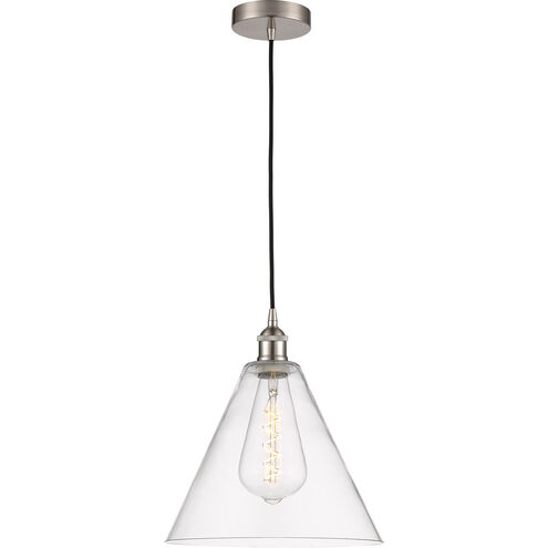 Edison Cone LED 12 inch Brushed Satin Nickel Mini Pendant Ceiling Light in Clear Glass