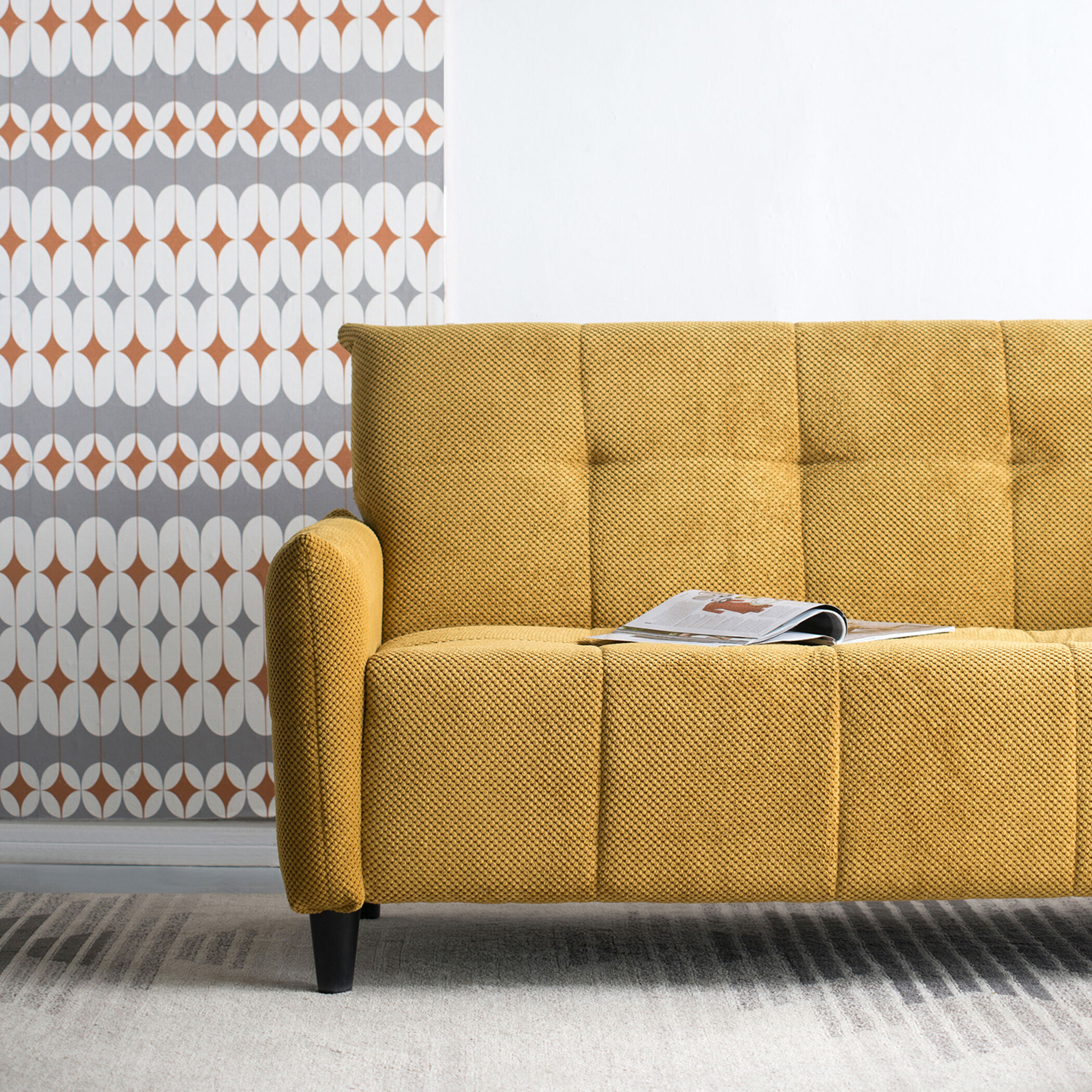 Large Biscuit Tufted Mustard Sofa