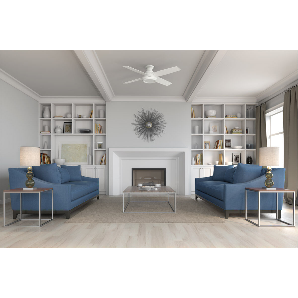 Dempsey 52 inch Fresh White with Blonde Oak/Fresh White Blades Ceiling Fan, Low Profile