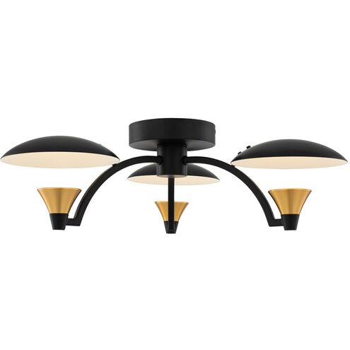 Redding LED 19 inch Matte Black with White and Brass Accent Semi Flush Mount Ceiling Light