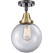 Beacon 1 Light 8 inch Black Antique Brass Flush Mount Ceiling Light in Clear Glass