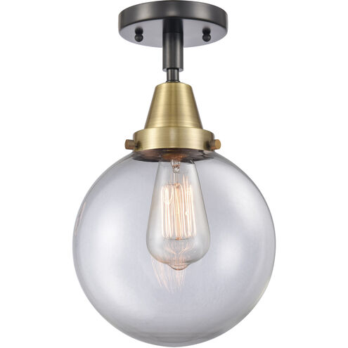 Beacon 1 Light 8 inch Black Antique Brass Flush Mount Ceiling Light in Clear Glass