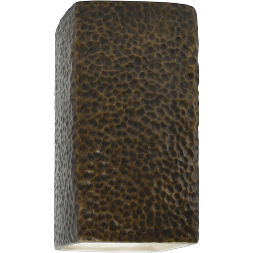 Ambiance Rectangle LED 9.5 inch Hammered Polished Brass Outdoor Wall Sconce, Small