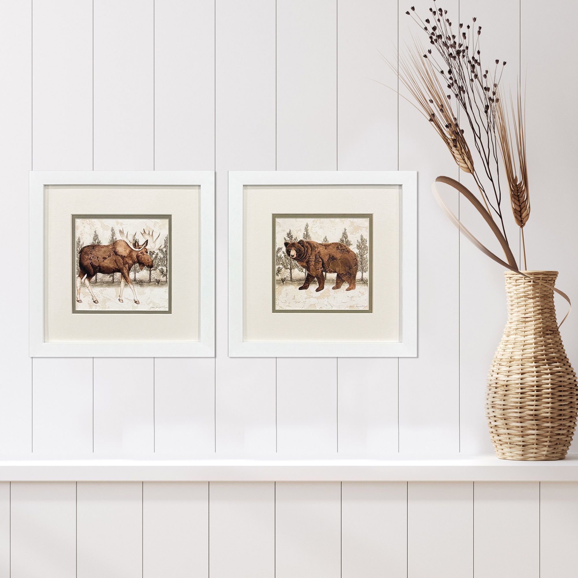 Lodge Moose Bear Brown and Beige Framed Art, Propac