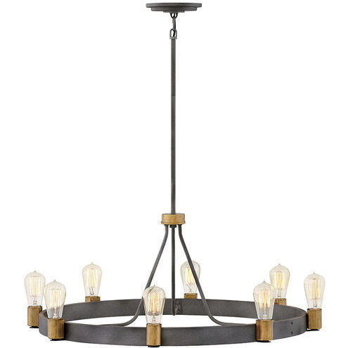 Silas 8 Light 33 inch Aged Zinc with Heritage Brass Indoor Chandelier Ceiling Light