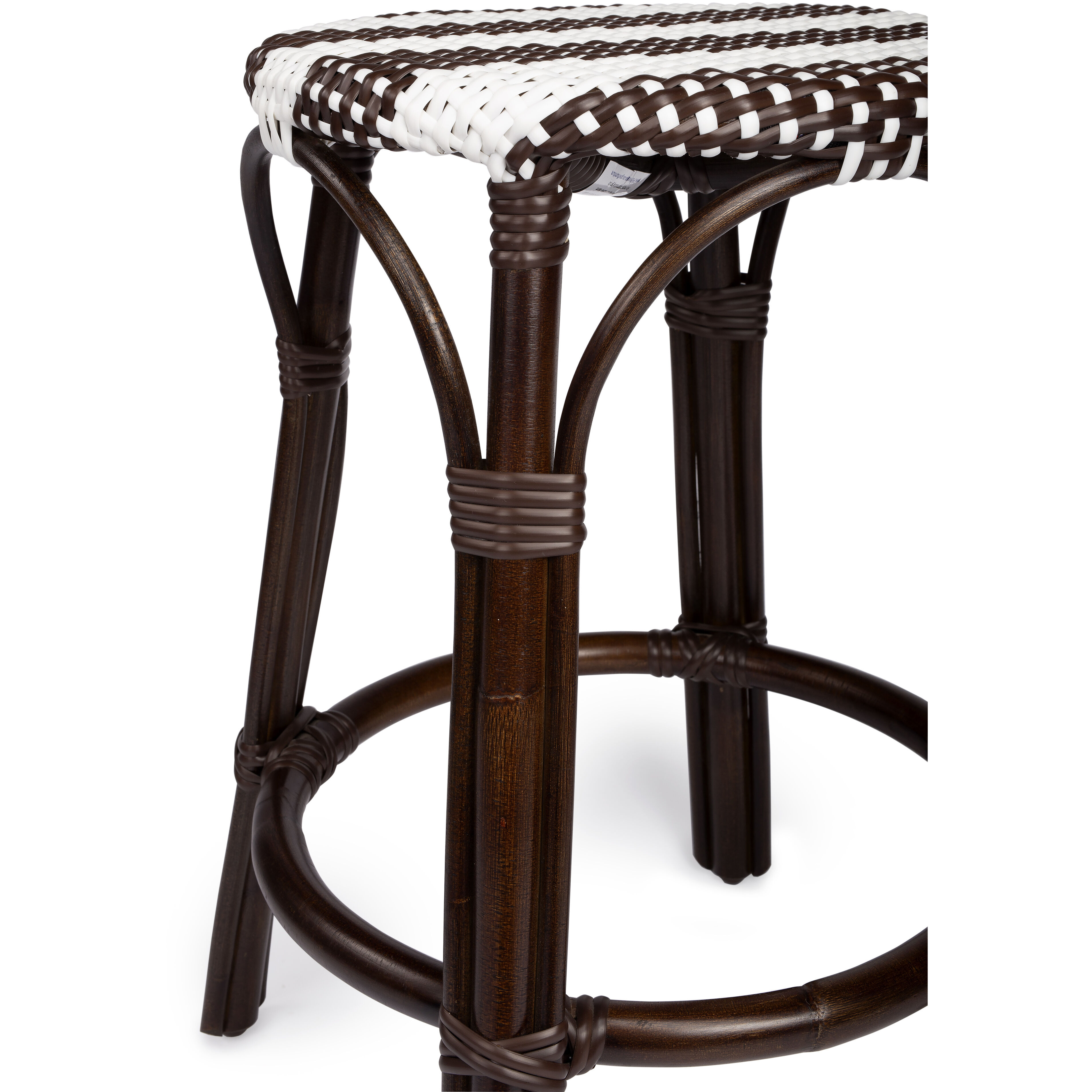 Tobias Dark Brown & White Rattan Bar Stool