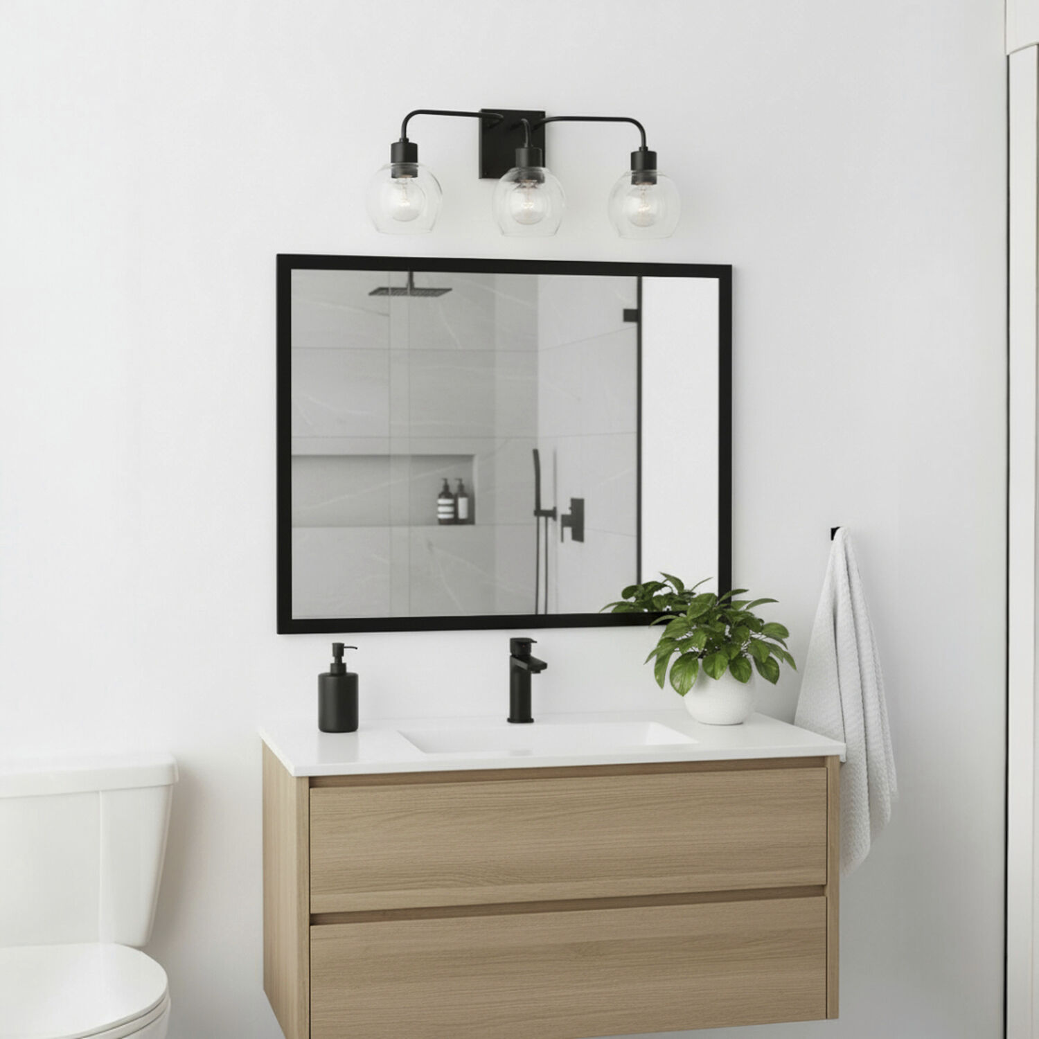 Tanner 3 Light 24.5 inch Matte Black Vanity Light Wall Light in Clear