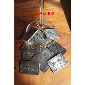 Cheers Pewter Wine Charms, Rectangular