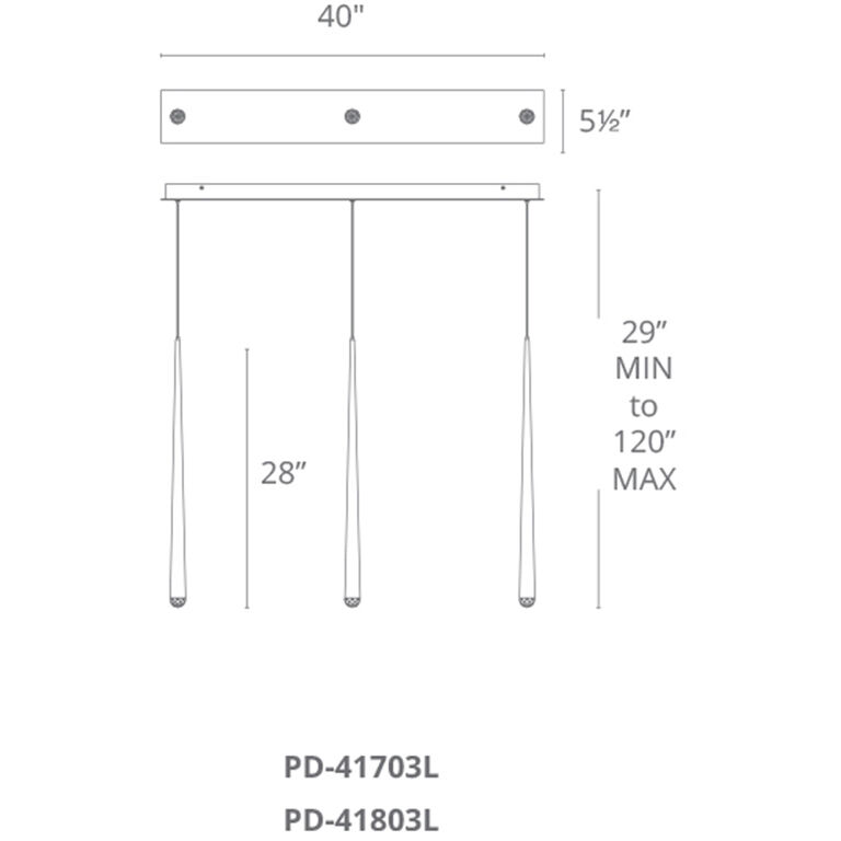 Cascade LED 5.5 inch Black Multi-Light Pendant Ceiling Light in 3, Linear, 28in.