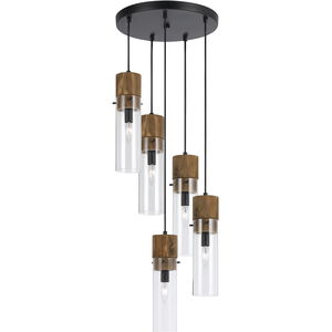 Spheroid 5 Light 15 inch Black and Wood Pendant Ceiling Light