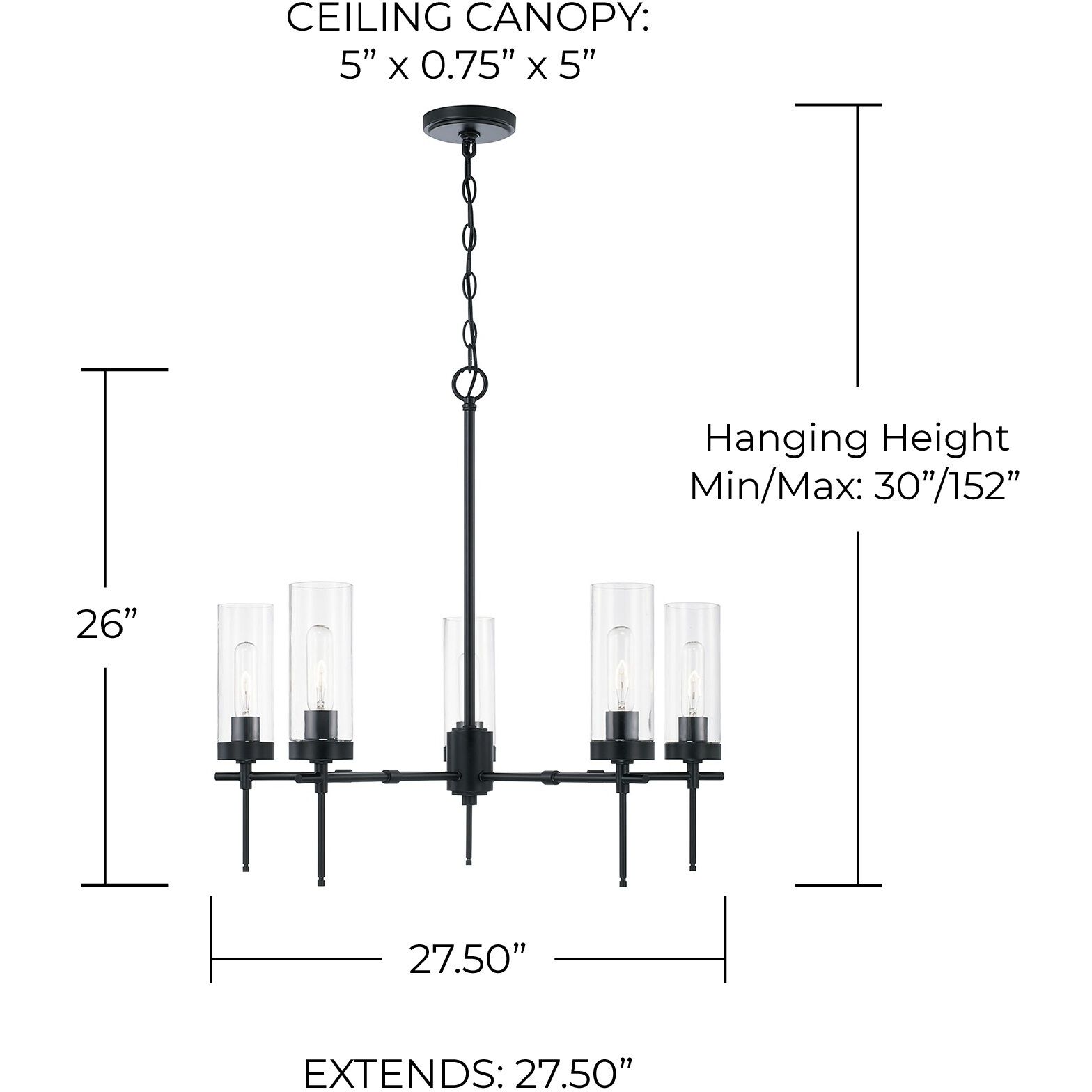 Elijah 5 Light 27.5 inch Matte Black Chandelier Ceiling Light
