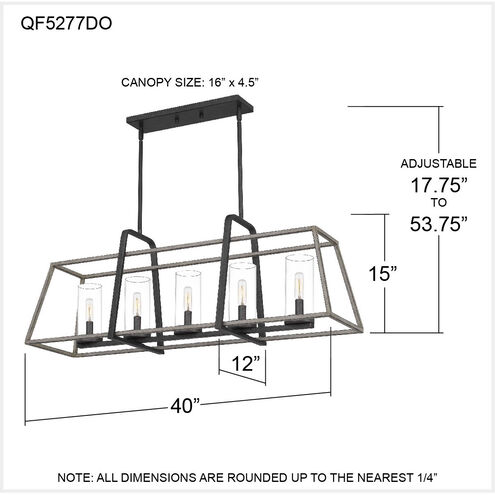 Quoizel 5 Light 40 inch Distressed Iron Linear Chandelier Ceiling Light