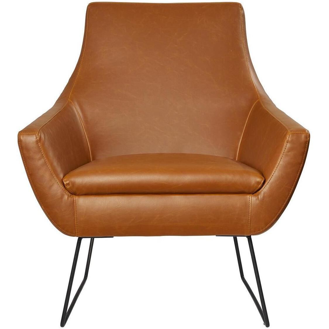 Kendrick Camel Brown Distressed PU Leather and Matte Black Accent Chair