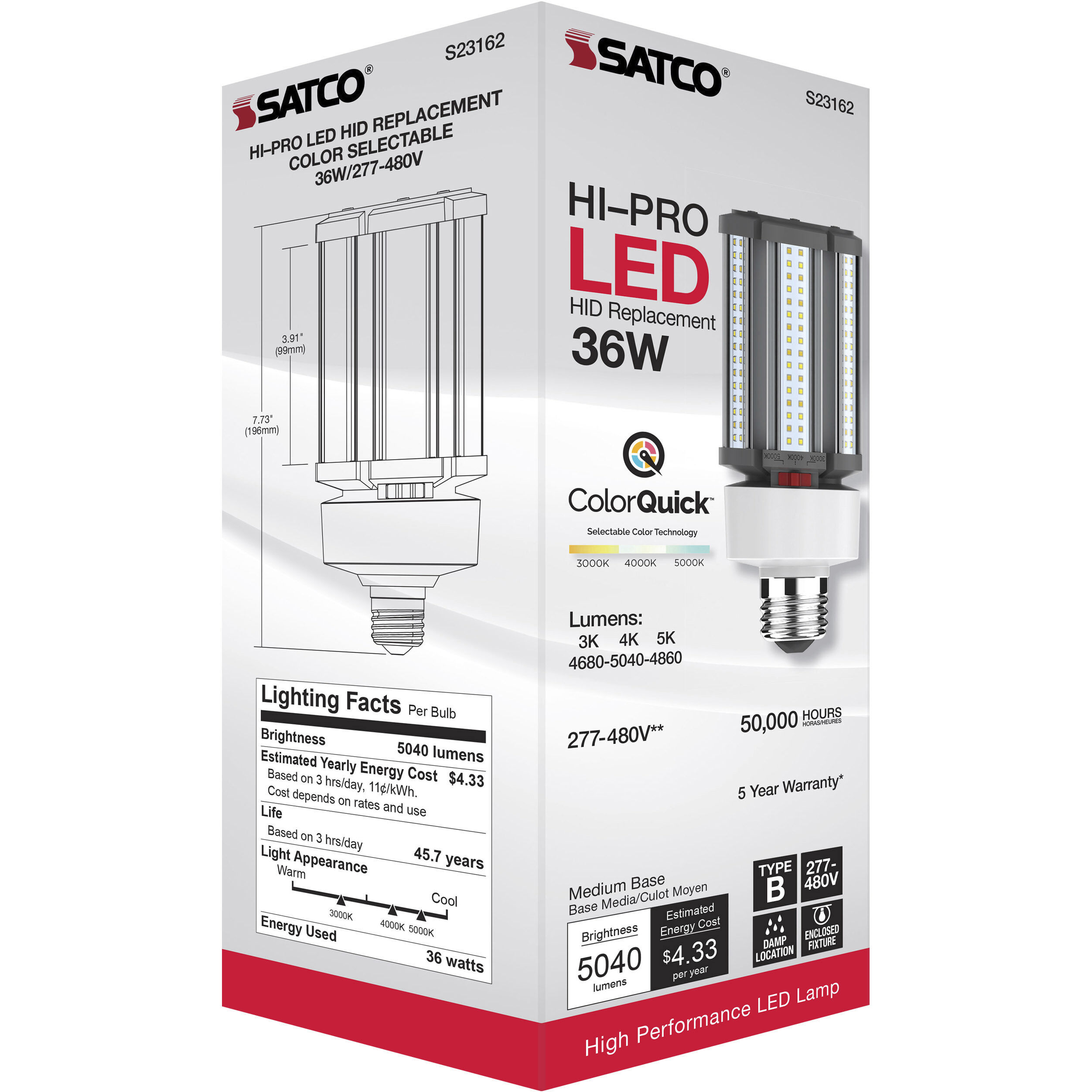 Lumos LED Medium 36 watt 277-480 3000K/4000K/5000K HID Replacements, HID Replacements