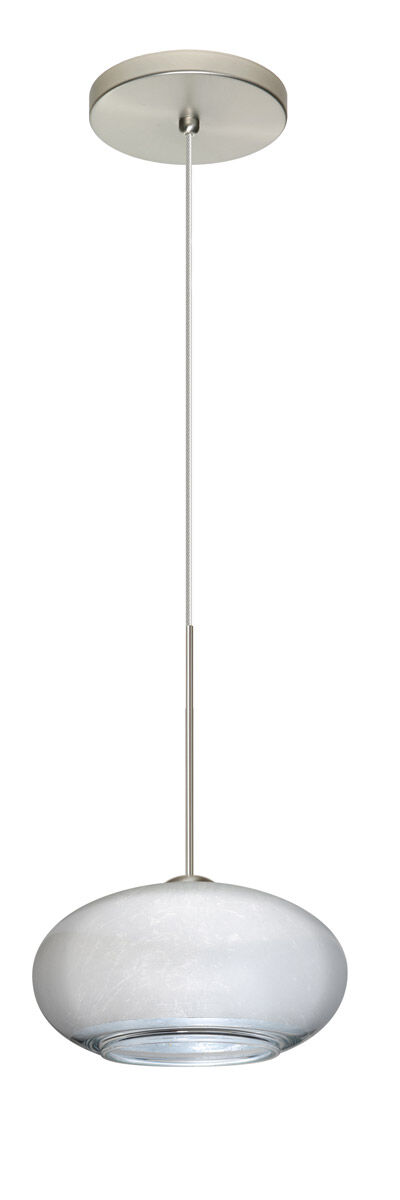Brio 1 Light Satin Nickel Pendant Ceiling Light in Silver Foil Glass, Halogen
