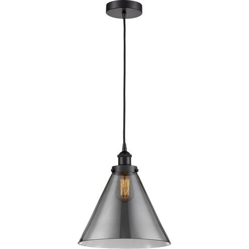 Edison Cone 1 Light 12 inch Matte Black Mini Pendant Ceiling Light