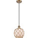 Ballston Farmhouse Rope LED 8 inch Brushed Brass Mini Pendant Ceiling Light in White Glass with Brown Rope, Ballston