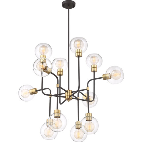 Pierre 12 Light 43 inch Polished Brass and Matte Black with Glass Chandelier Ceiling Light