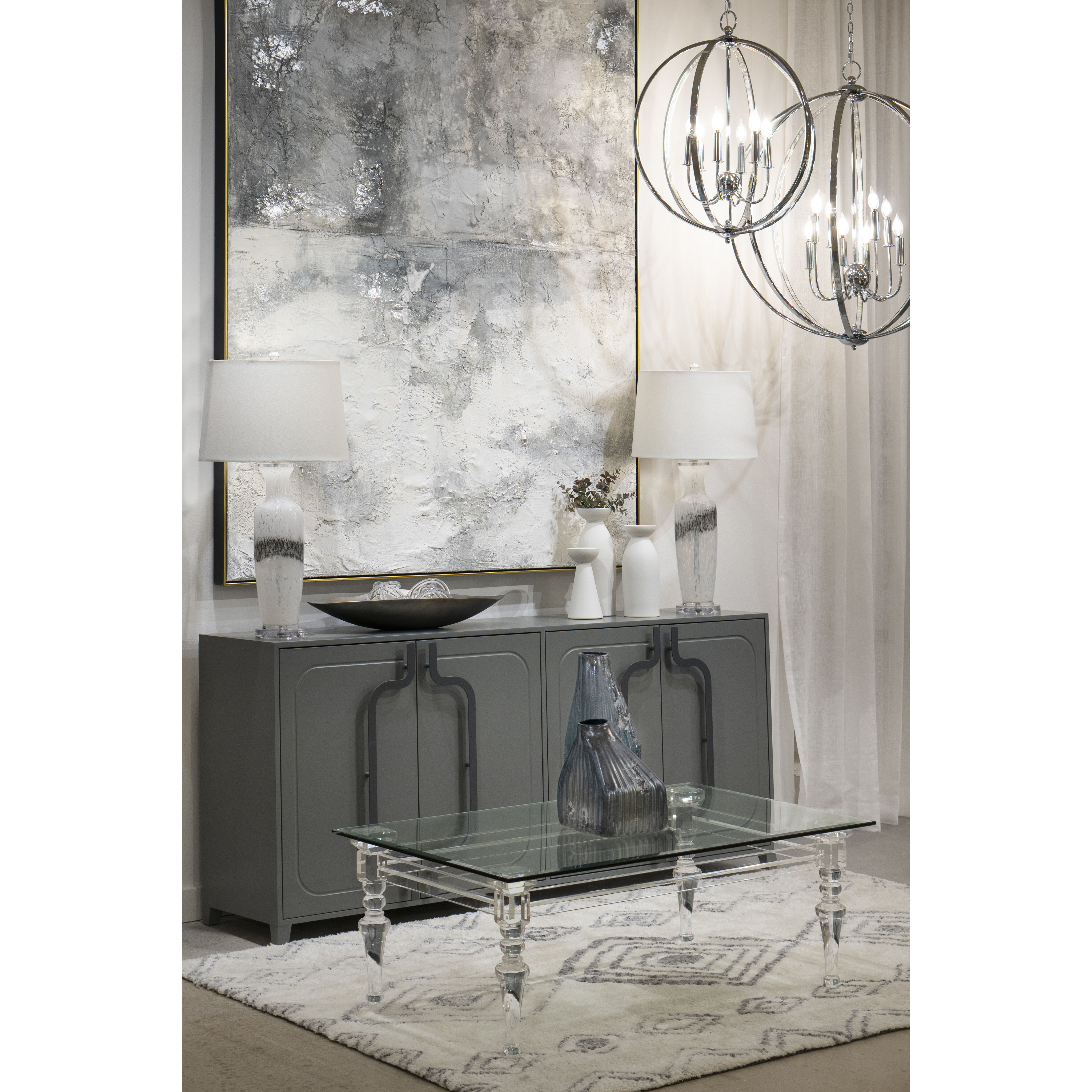 Abilene 32 inch 150 watt White with Clear Table Lamp Portable Light, Set of 2