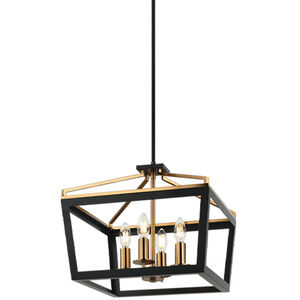 Mavonshire 4 Light 16 inch Black and Aged Gold Brass Chandelier Ceiling Light