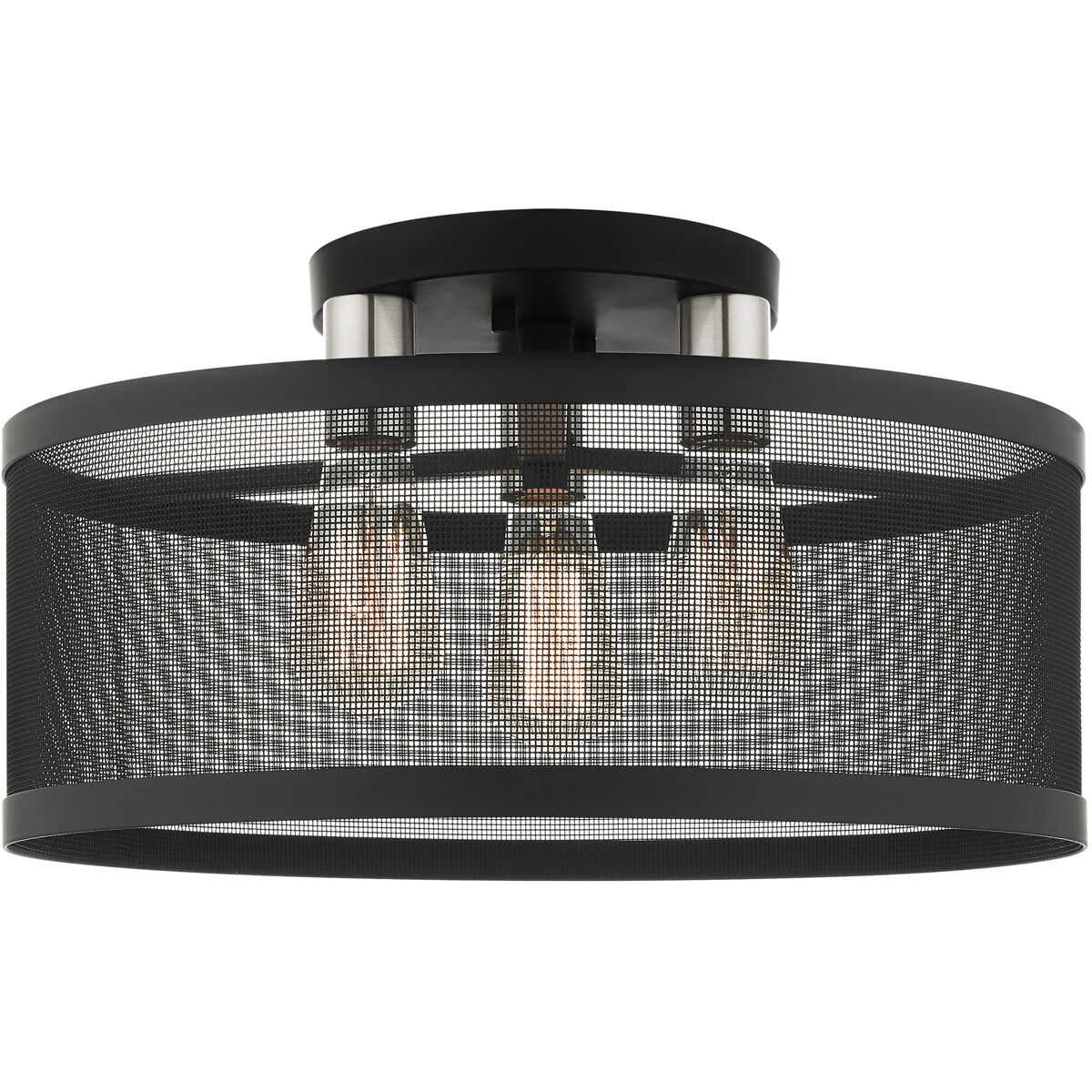 Industro 3 Light 18 inch Black with Brushed Nickel Accents Semi Flush Ceiling Light