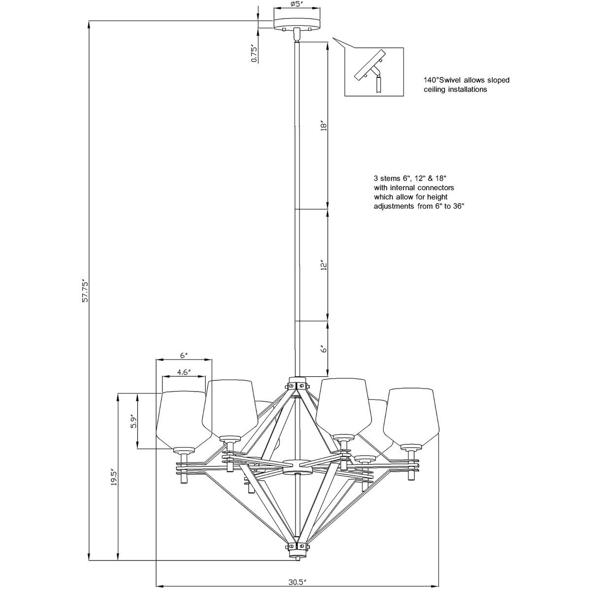 Chalice 6 Light 30.5 inch Black Chandelier Ceiling Light